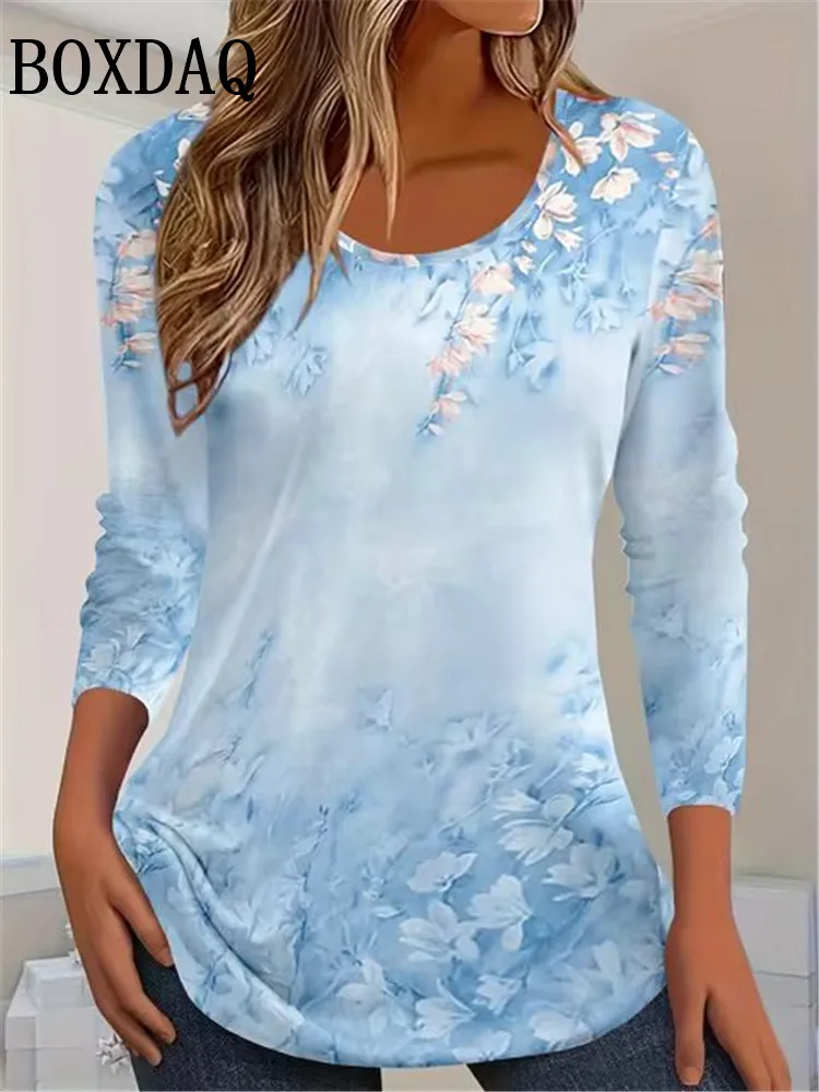 女性用長袖ラウンドネックTシャツ,ルーズフィット,ルーズフィット,カジュアルファッション,秋