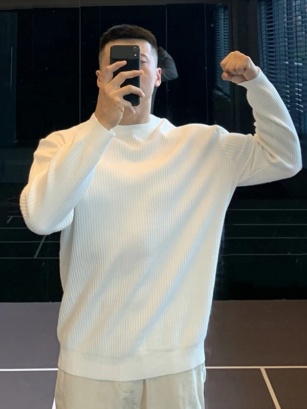 

Мужской теплый трикотажный свитер с круглым вырезом и высоким воротником, с длинным рукавом, для спорта и повседневной носки, осенне-зимний, размер M