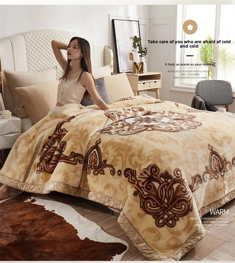 New Warm Weighted Blankets for Beds High End Thicken Warmth Raschel Blanket for Winter Autumn Double Side Plush Comforter Quilt