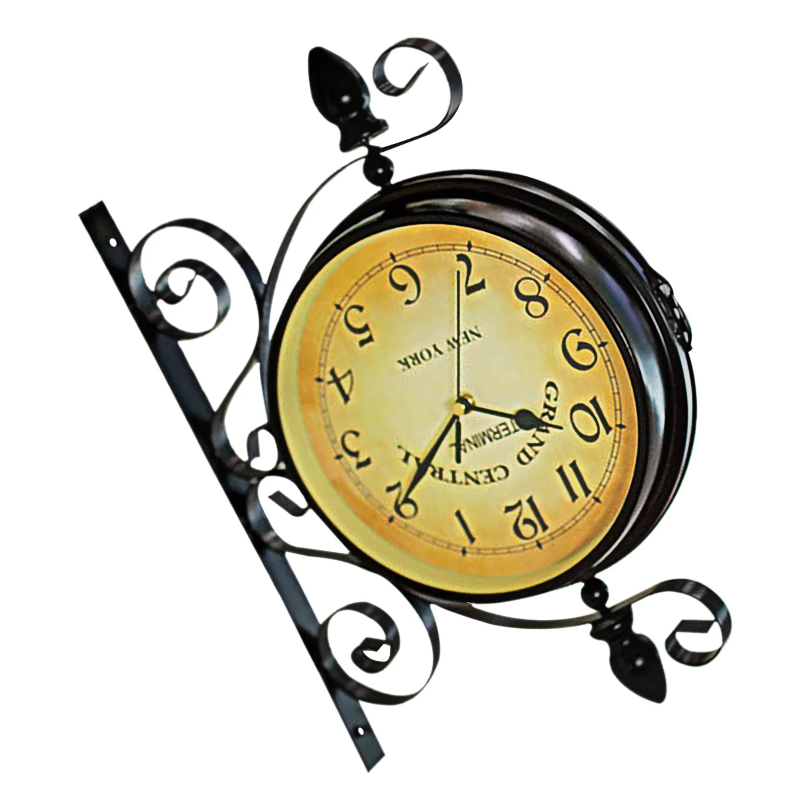 

Double Sided Clock Retro Quiet Non Ticking 360 Degree Rotation Metal Case Frame Coating Home Room Kitchen Decor Gift