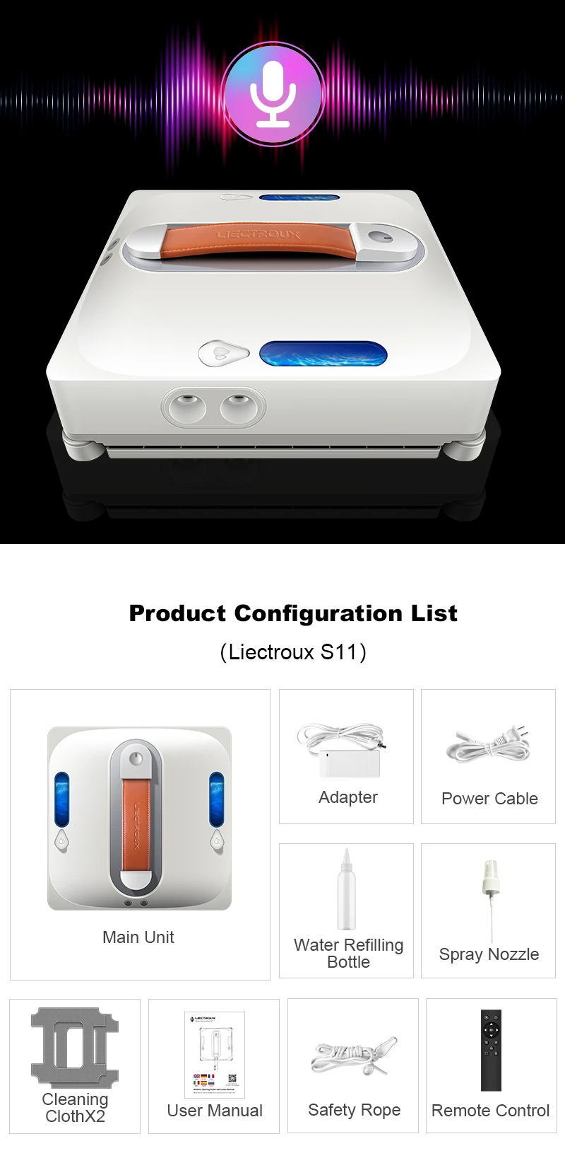 Window Cleaning Robot Liectroux S11, 4-Way Water Spray, 9000PA,Home Glass Floor Wall Tiles Cleaner Robot, Floating Scraping Tech