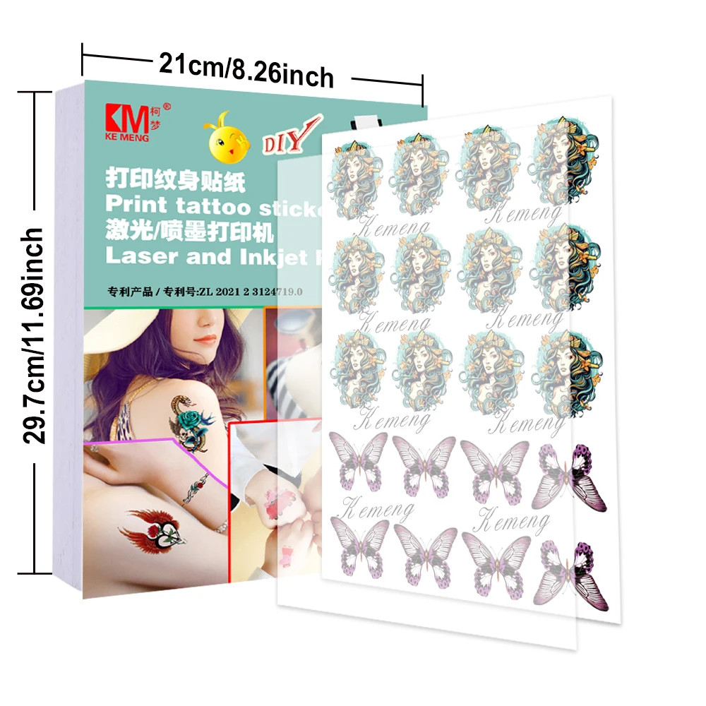 A4 Size Tattoo Sticker Transfer Paper Printable Transparent Temporary Tattoos Printing Paper For Laser&Inkjet Printer