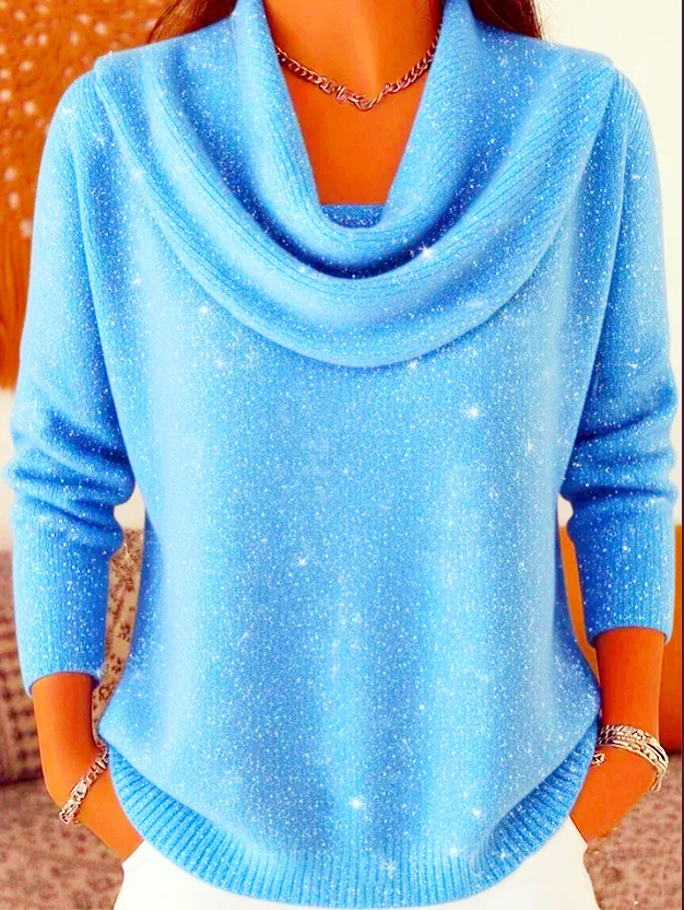 Women Casual Warm Ruffles Autumn Winter Solid Color Long Sleeved Top Knited Knit Sweater Pullover