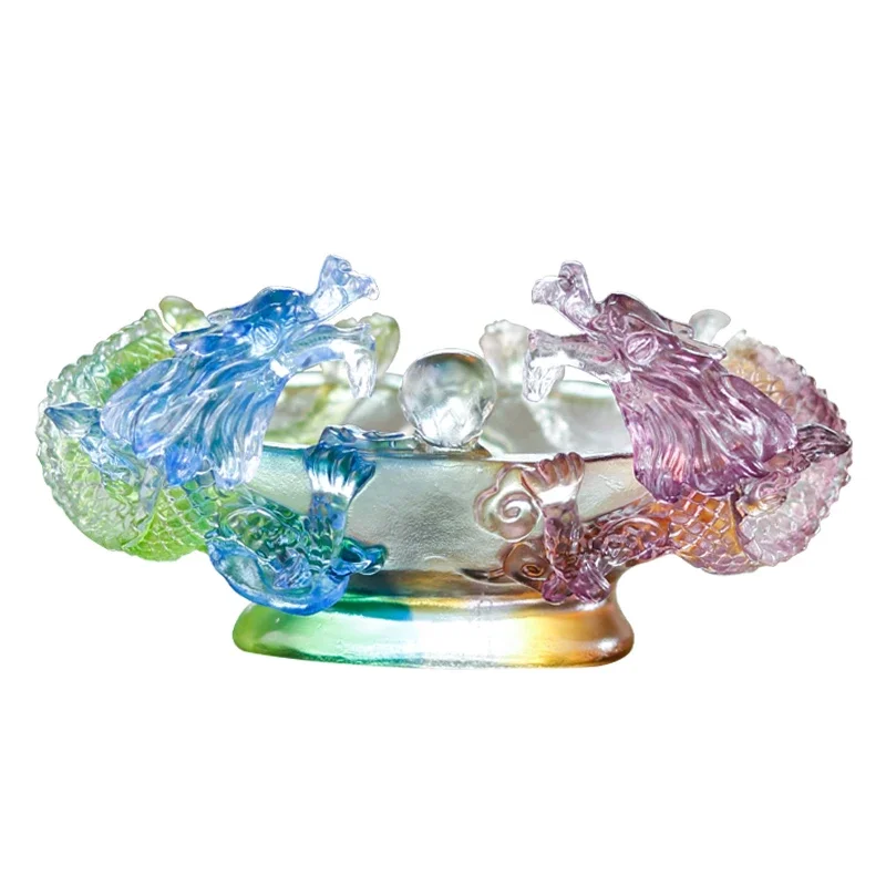 

High end Feng Shui Gift Double Dragon Treasure Bowl/Glass Treasure Bowl Ornament for interior decoration