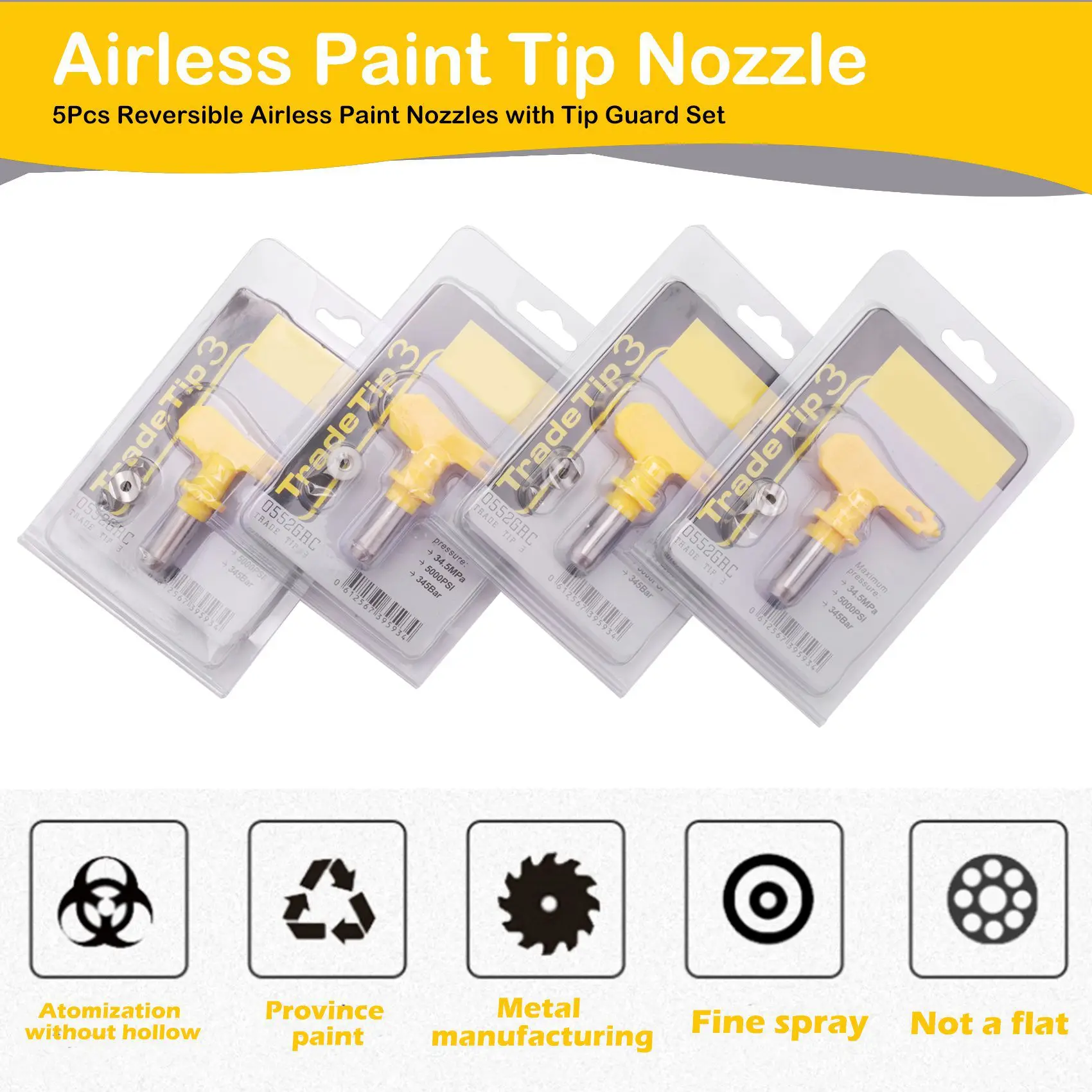BVBV 5 قطع فوهات طلاء بدون هواء قابلة للعكس مع مجموعة حماية للطرف وآلة طلاء البخاخ وأجزاء الرش (215 315 417 523)