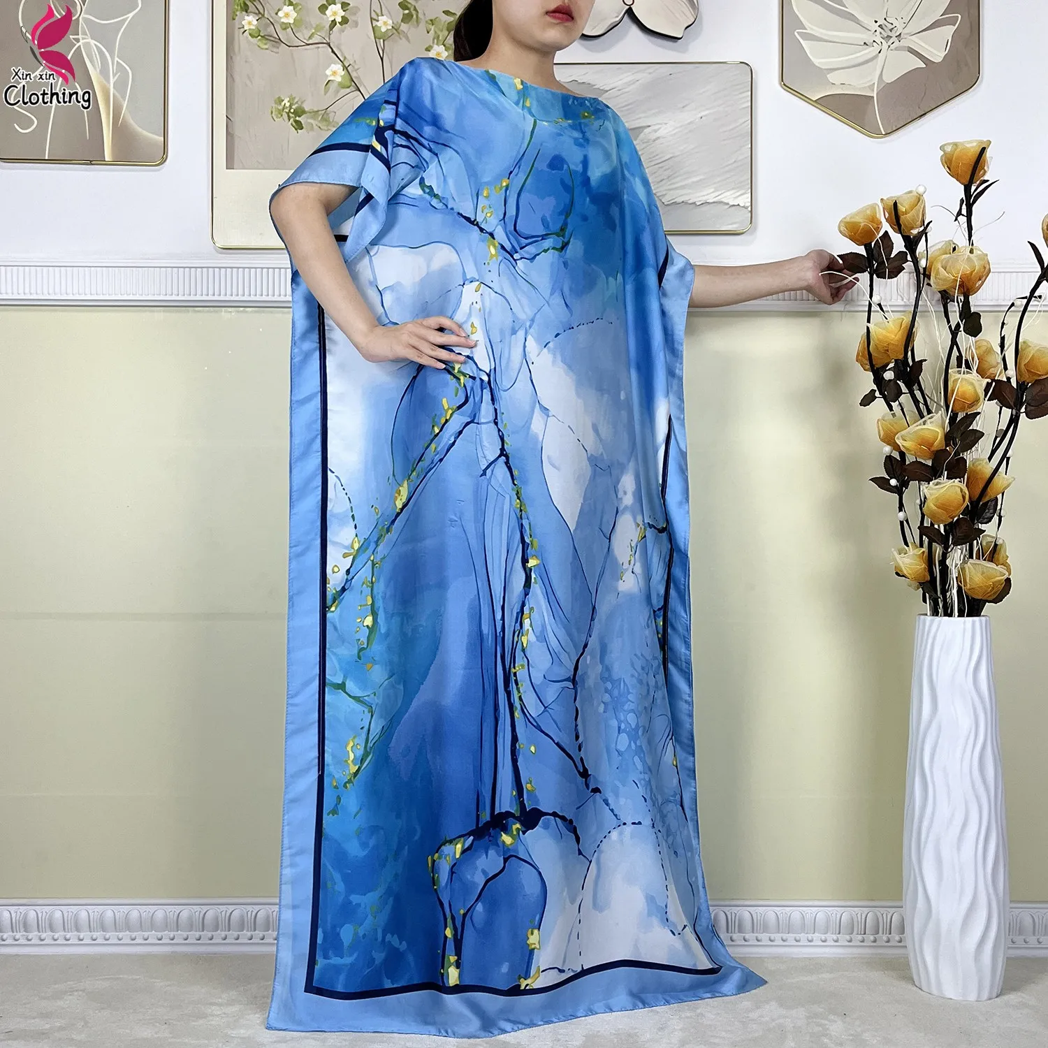 2024 Latest Summer For Women Robe Dubai Kaftan African Islam Silk Soft Print Loose Fashion Dresses Muslim Femme Abaya Clothing