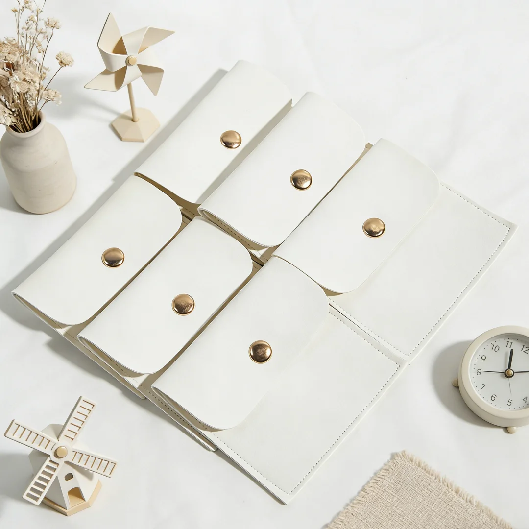 

Multi-Use 8x8cm White PU Leather Snap Bag 10Pcs Portable Small Pouch for Lipstick Cosmetics Jewelry Storage