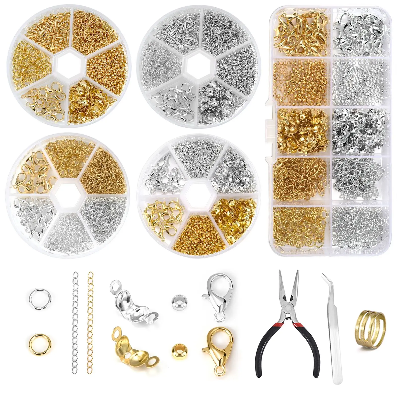 Jewelry Making Kits Lobster Clasp Open Jump Rings End Crimps Beads Box Sets DIY Earring Bracelet Necklace Findings Kit Set