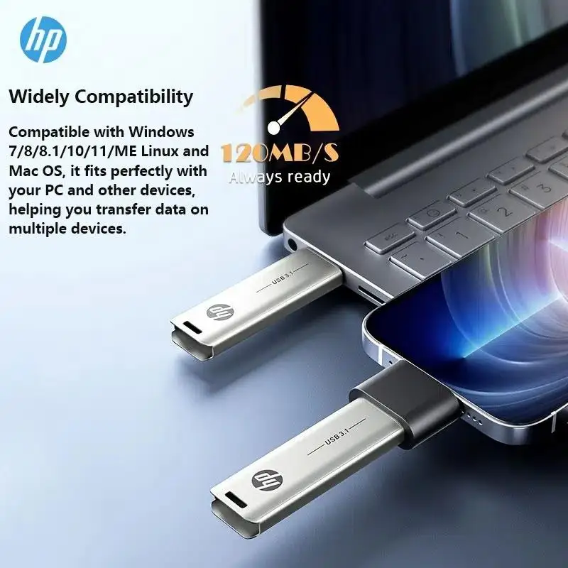 HP USB-Metal 32GB 64GB + GB محرك قلم قيادة شخصية إبداعية سيارة هدية موسيقى USB pendive عالي السرعة