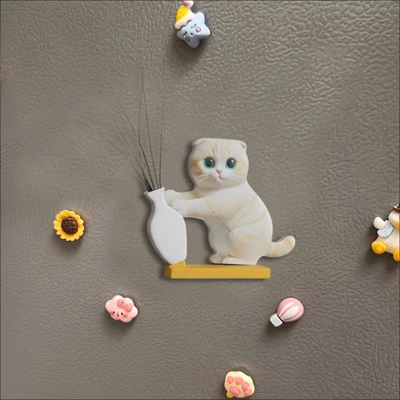 CPI-Mini Vase Acrylic Cat Whiskers Collection Fridge Magnet Cat Pushing Vase Decor Ornaments Cat Hair Memorial Box Home Decor