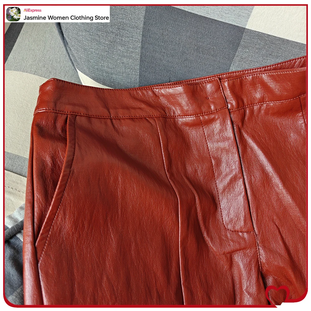 Stylish Women's Brick Faux Leather Short Sets Faux Leather Bomber Jacket with Sleeves Below The Elbow Matching Tonal Long Shorts - Image 5