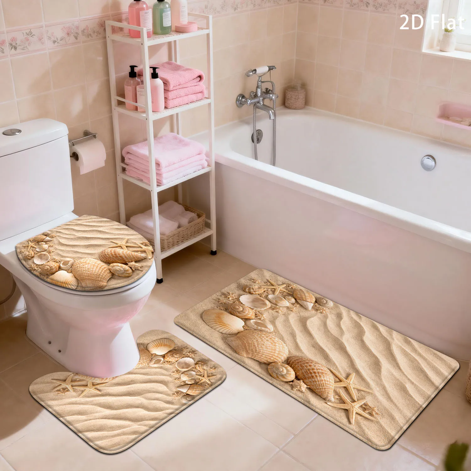 

Набор из 3-х ковриков для ванной с принтом морских ракушек и морских звезд, нескользящие мягкие напольные коврики для туалета, раковины, душевой зоны, декор для дома