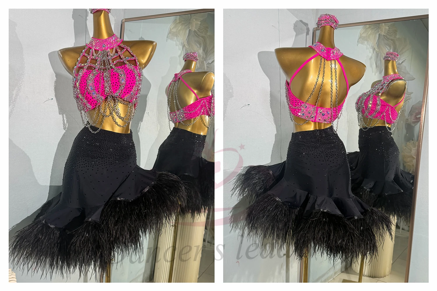 Bailarina latina para niños y adultos, sujetador de cadena personalizado de alta gama, falda esponjosa, vestido de actuación de diamante Samba