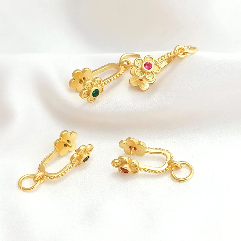 6 Pieces Retro Matte Gold Zircon Inlaid Flower Shaped Clip DIY Jewelry Making Necklace, Bracelet, Clothing Accessory Materials