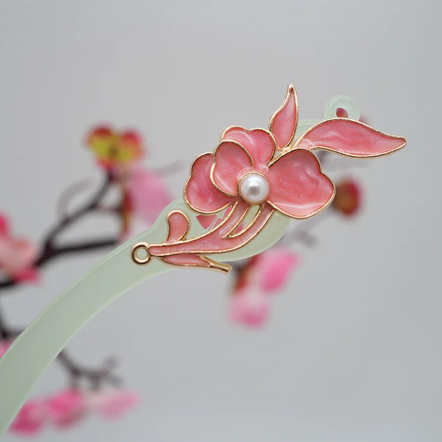 Exquisite Chinese Style Alloy Flower Branch Hairpin for Back Head Updos