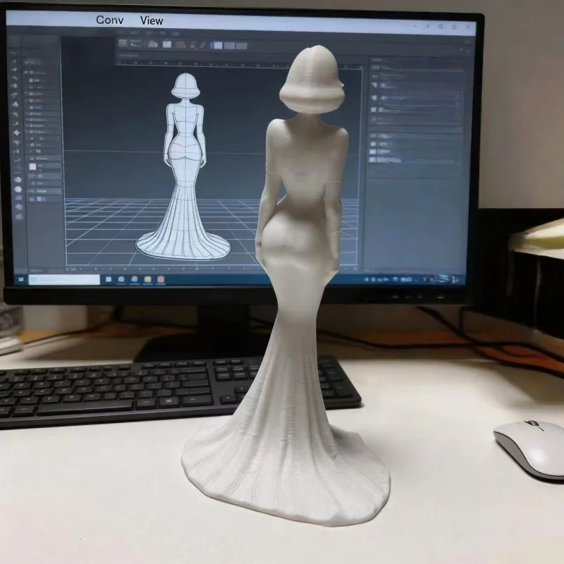 Hot selling in 2026 High-End 3D Printed Goddess Statue White Short Hair Elegant Evening Dress Modern Minimalist Desktop Figurine