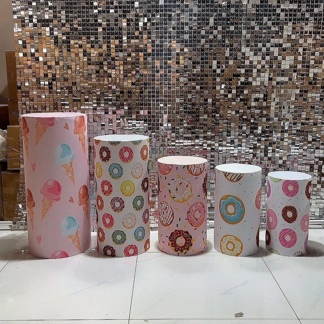 ชุดที่คลุมฐานตั้งธีมโดนัท icecream 5ชุด/ชุดสำหรับงานเลี้ยงวันเกิดผ้าคลุมโต๊ะแบบยืดหยุ่นสำหรับอุปกรณ์ประกอบฉากอาบน้ำเด็ก