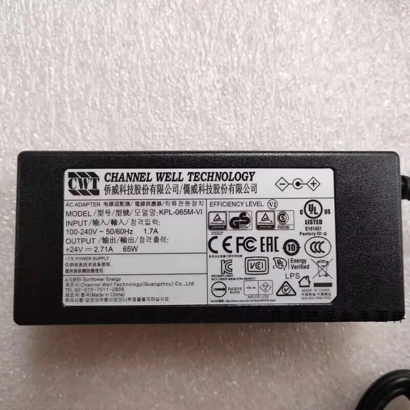 Genuine CWT KPL-065M-VI 24V 2.71A 65W AC Adapter Charger KPL-065M-VL Monitor Power Supply 5.5 x 2.5mm