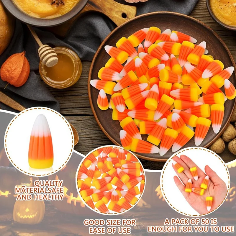 50 PCS Halloween Resin Candy Corn Artificial 3D Candy Corn Bead Resin Fall Faux Fake Corn Scrapbooking Embellishments