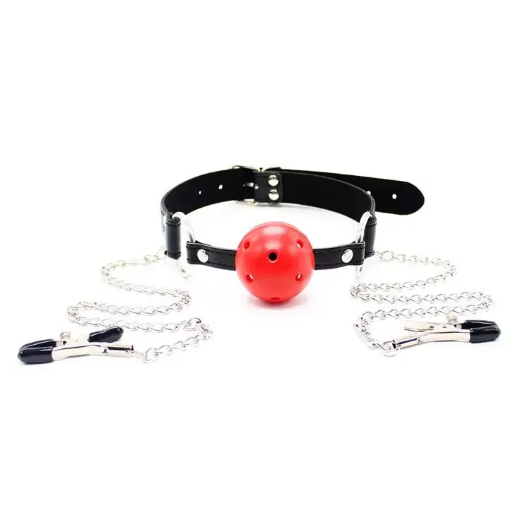 Gag Chain Breast Clip Mouth Nipple Clamps Ball Oral Fixation Mute Stuffed Adult Games For Couples Flirting Sex Toys