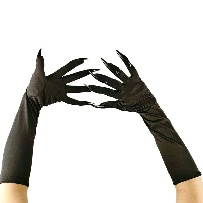 Women Halloween Funny Ghost Claw Glove Horror Long Elastic Nail Cosplay Performance Party Props Black Dance Mitten ZJ