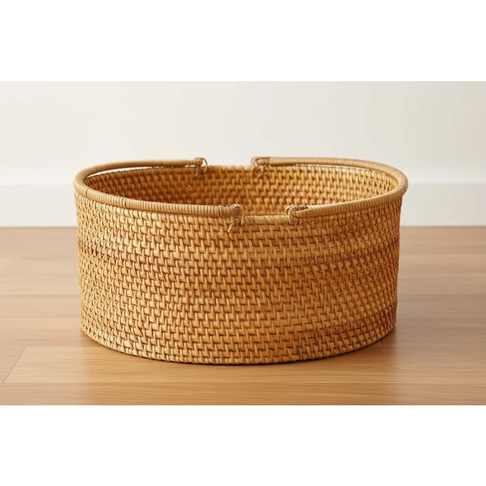 

Large Hand-Woven Rattan Picnic Basket with Handles, Oval Storage for Fruit, Wedding, Camping Gift