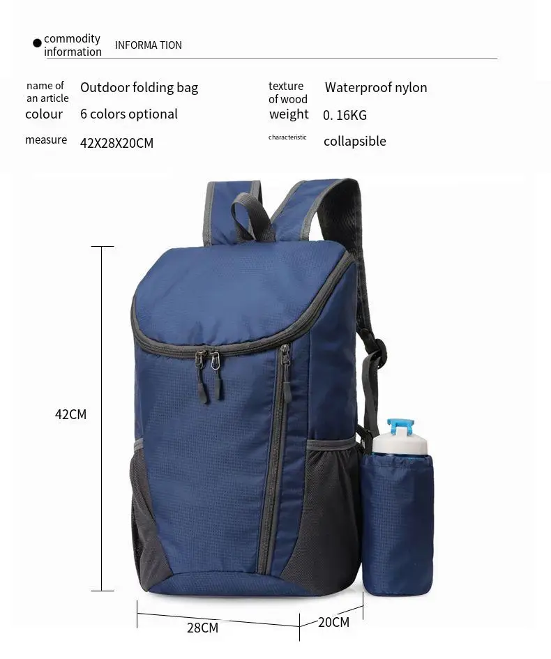 Tas Ransel Lipat Kapasitas Besar Ringan Tahan Air untuk Perjalanan Luar Ruangan dan Olahraga, Tas Selempang Ganda yang Tahan Lama untuk Petualangan