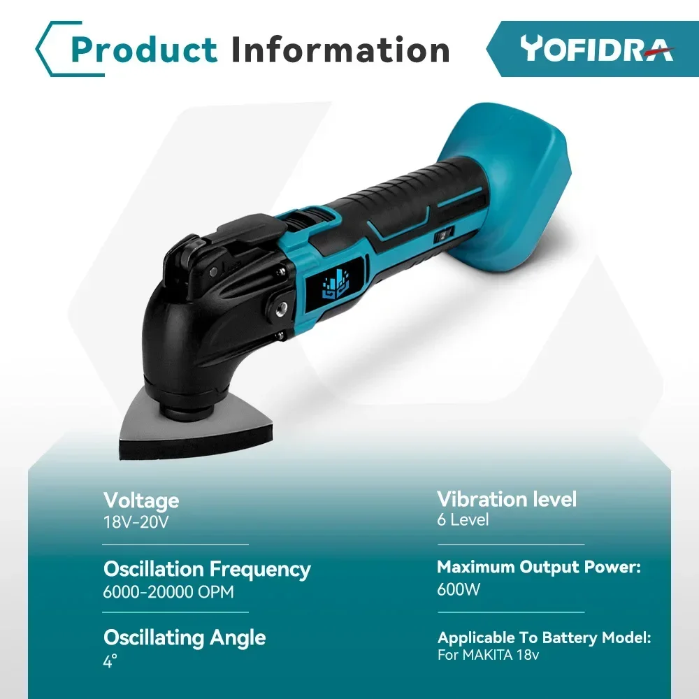 YOFIDRA Cordless Oscillating Multifunction Tool 6 Gears Cordless Woodworking Trimmer Cutting Tools For Makita 18V-21V Battery