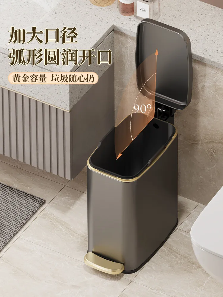 

Мусорное ведро из нержавеющей стали с педалью: вместительный контейнер для ванной и кухни с крышкой, узкое, без запаха, современное.