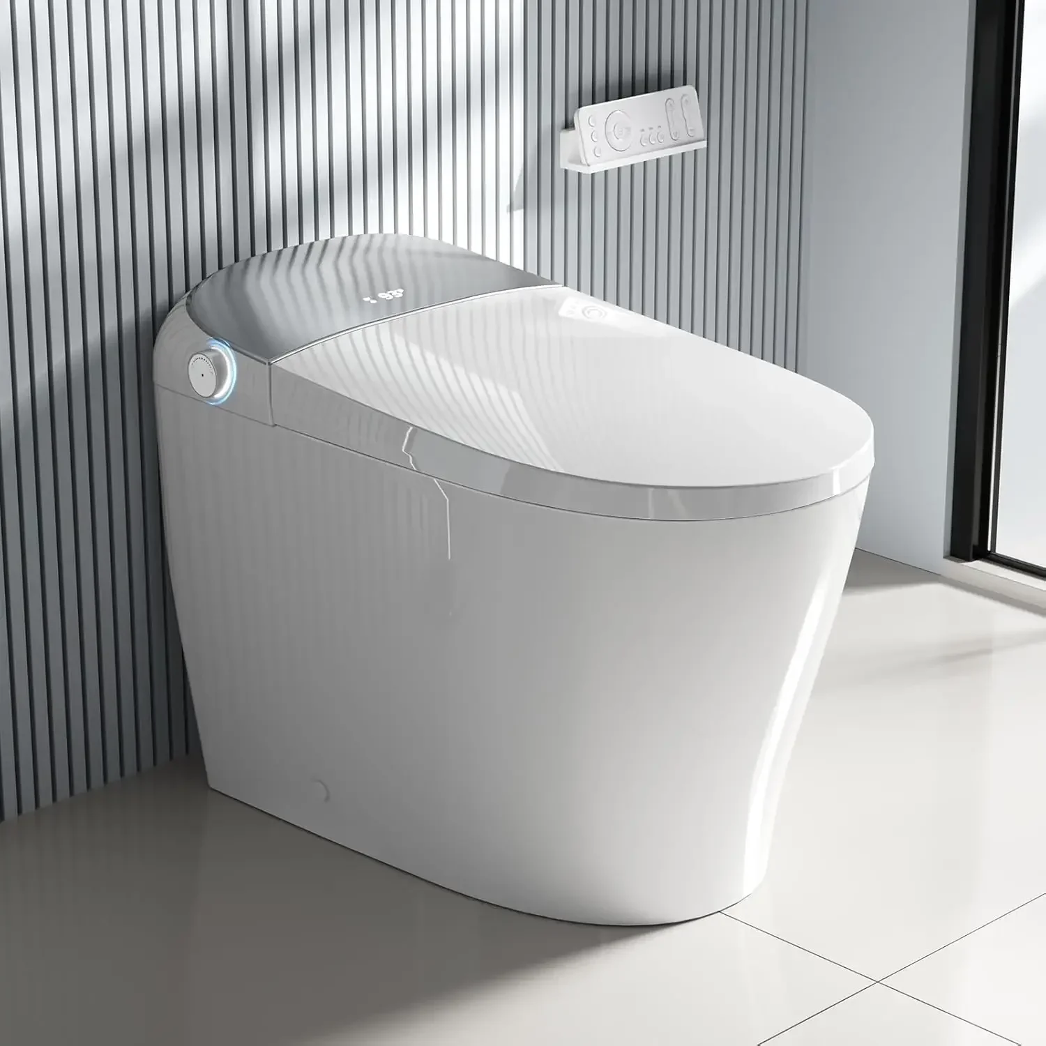 Luxuriöse intelligente Toilette mit integriertem Bidet, Bidettoilette mit beheiztem Sitz, längliche japanische Toilette mit automatischer Spülung, Trockner,