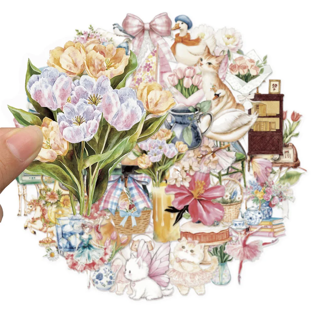 50 قطعة من ملصقات الحديقة للفتيات بألوان مائية شفافة، ملصقات كرتونية يمكنك صنعها بنفسك، حافظة هاتف، لعبة ملصقات كهربائية للكمبيوتر اللوحي