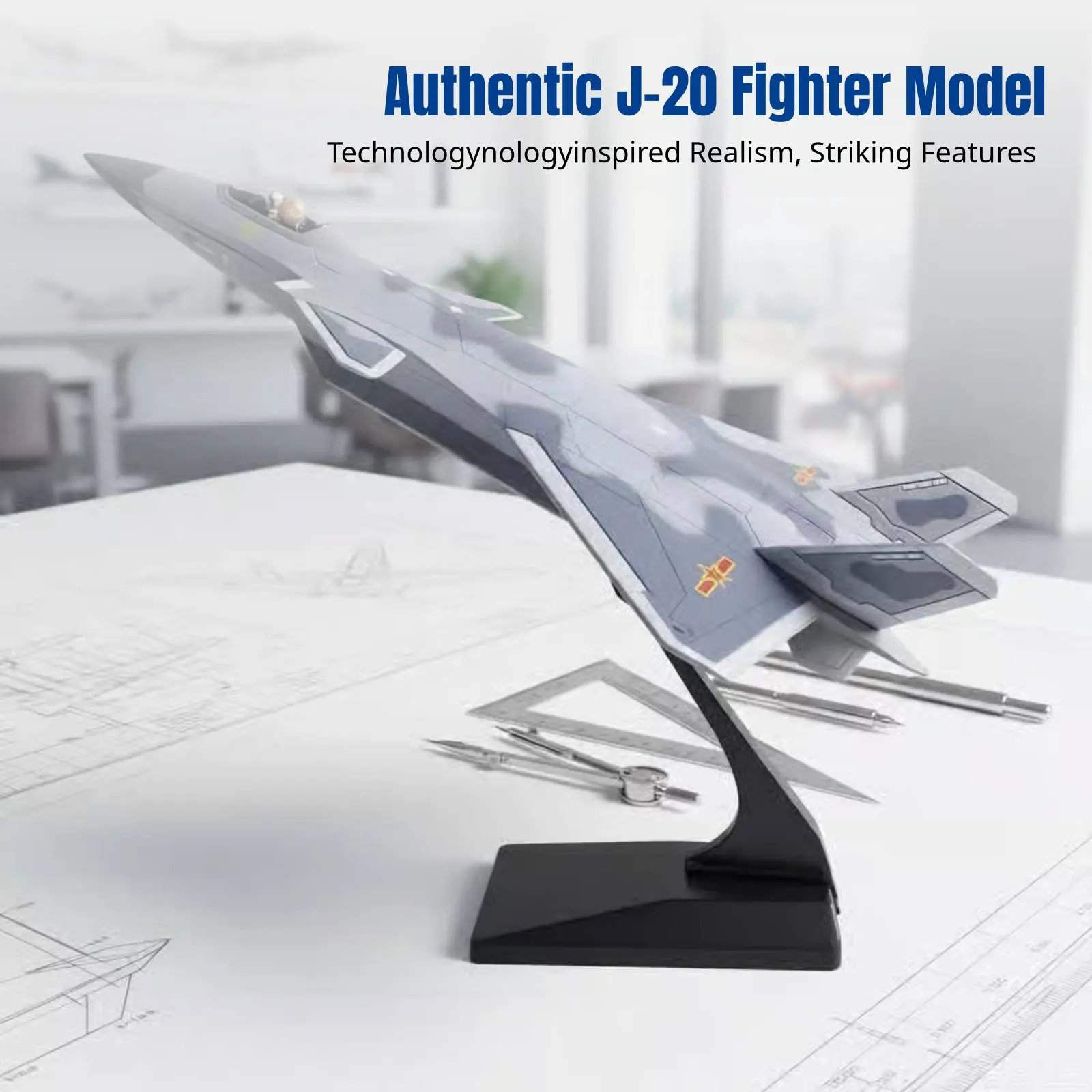 

J20 Fighter Alloy Model, Stealth Aircraft Simulation, Display Decor for Boys, Kids, with Stand