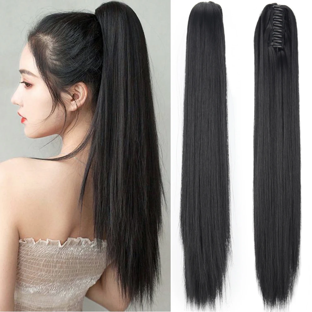 MISSQUEEN 24Inch Synthetic Claw Clip On Ponytail Hair Extensions black blonde brown Long Straight for Women to Wear Ponytail