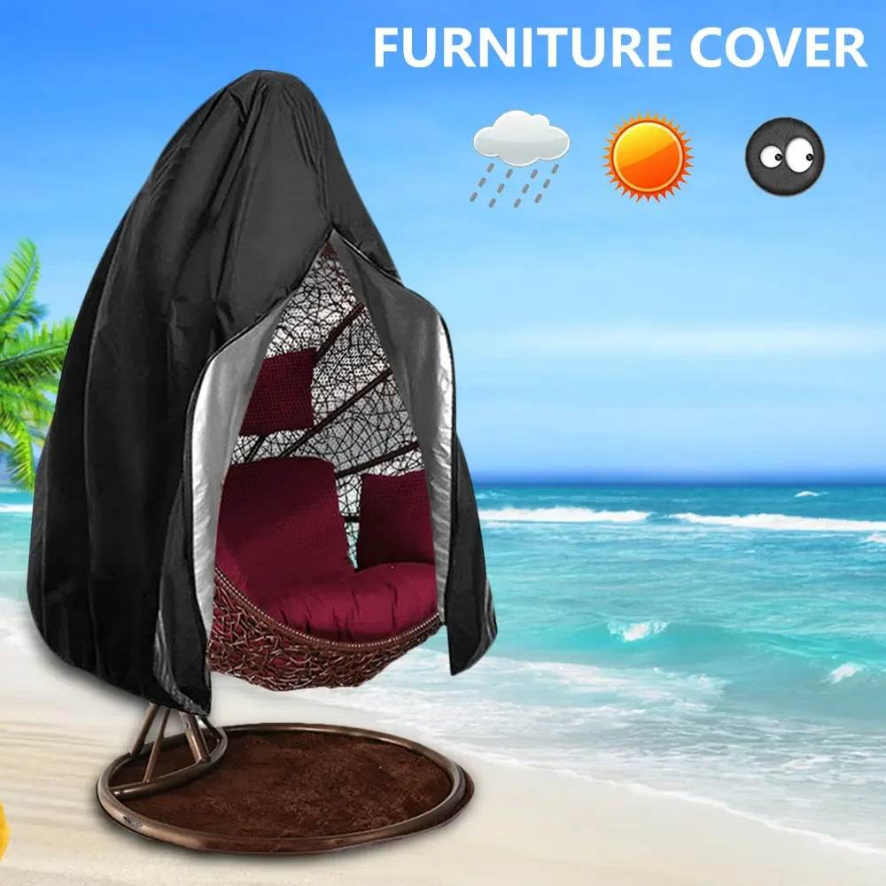 Black Patio Chair Cover Egg Swing Chair Waterproof  Dust Cover Protector with Zipper Protective Case Outdoor Hanging Chair Cover