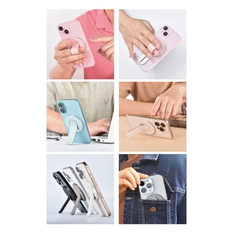 Tragbarer Magnetischer Fingerring-Handyhalter Luxuriöser Abnehmbarer Griff-Ständer für iPhone Leder-Handyhalterung Magnetische Faltbare Halterung – Detail 8