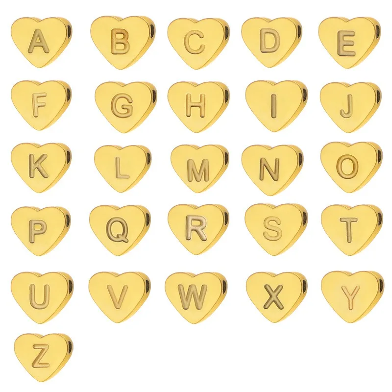 Stainless Steel Heart Letter Bead Alphabet Heart Spacer Bead 18K Gold Plated Personalized DIY Handmade Name Jewelry Accessories