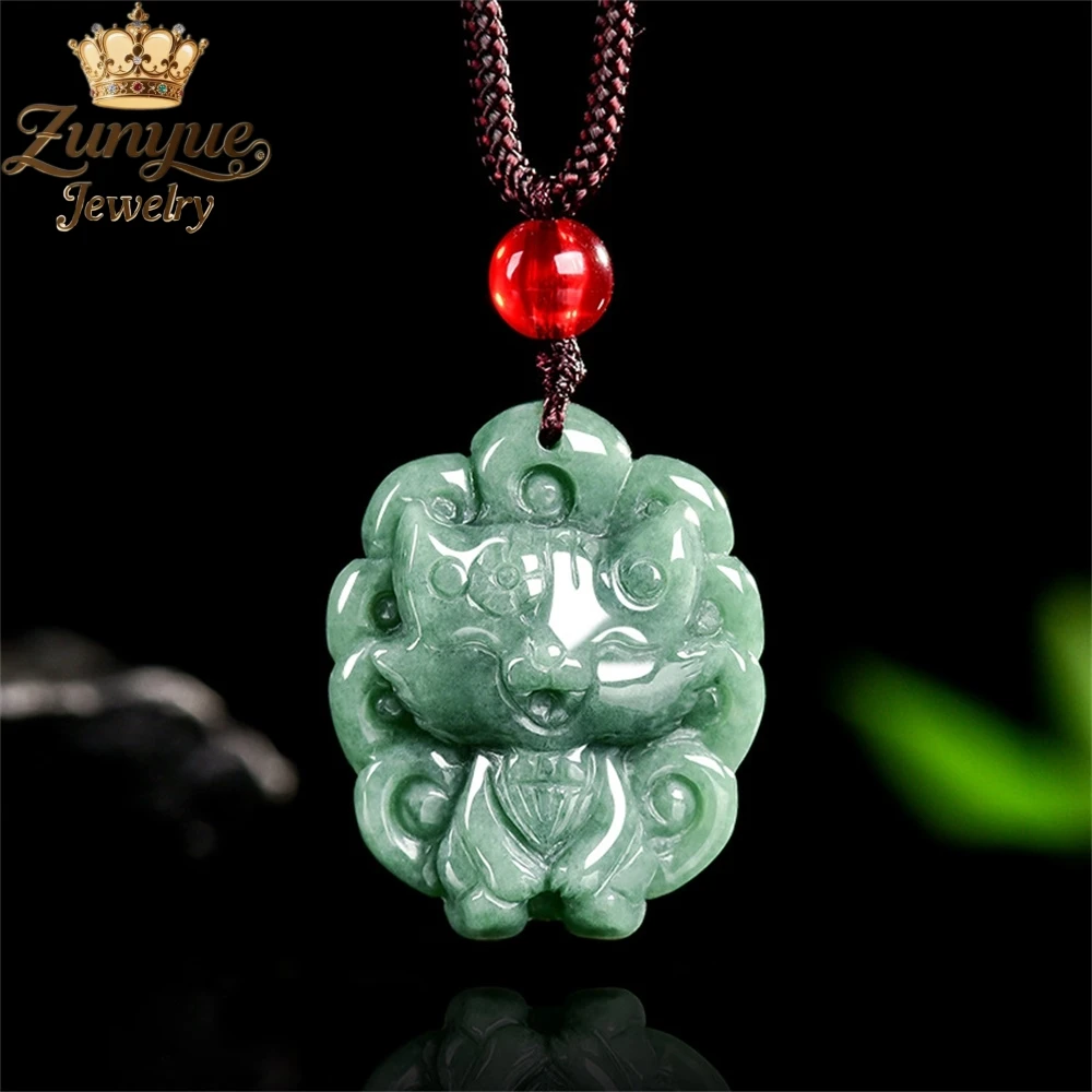 

Natural A-Grade Jadeite Fox Spirit Nine-Tailed Fox Pendant Luxury Quality Fashion Jewelry Exquisite Charms Elegant Popular Gift
