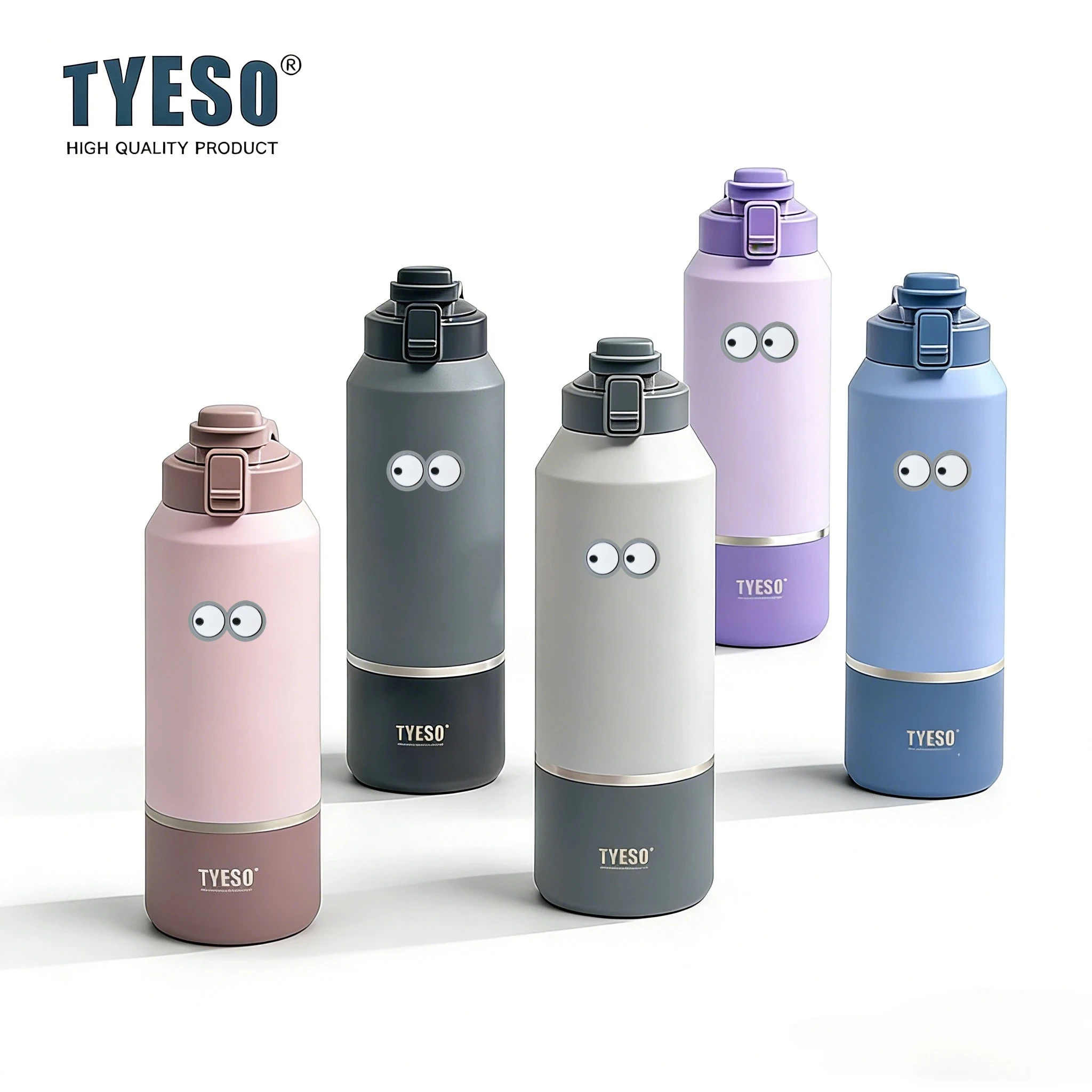 Tyeso 1200ML Thermoses Insulated Water Bottle Travel Mug with Handle Leak-Proof Lid for Outdoor Sports Hiking with Cute Sticker