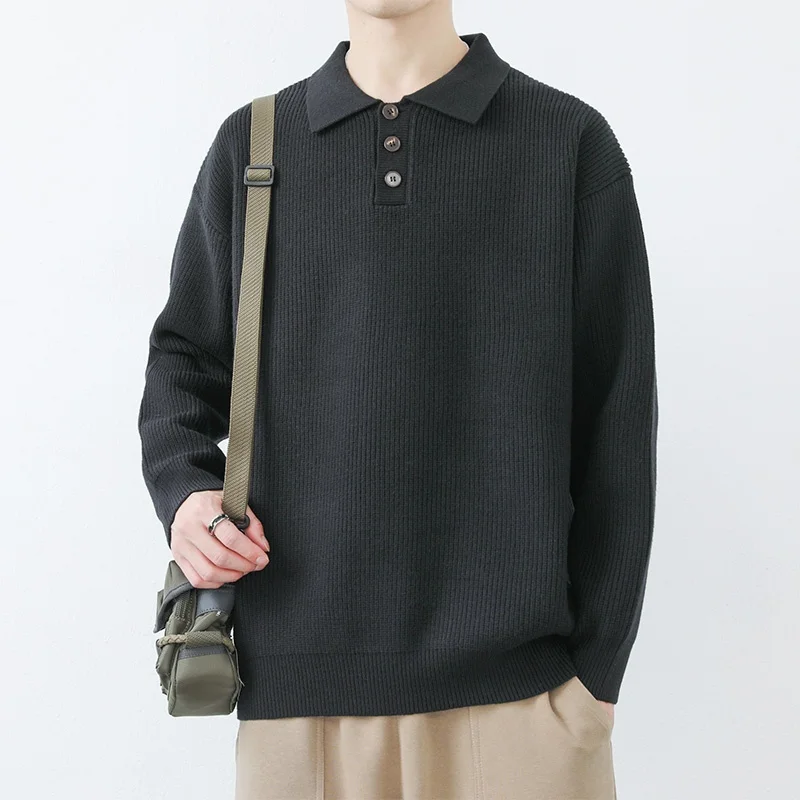

Мужской вязаный свитер с воротником однотонного цвета, осенне-зимняя новинка, приталенный крой, для молодых мужчин, премиум-класс, из высококачественной пряжи