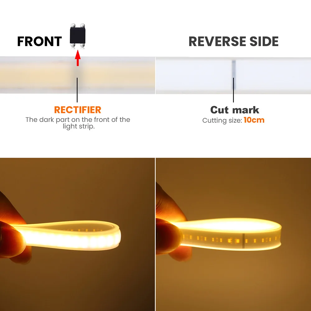 Imagem -05 - Dimmable Cob Led Neon Strip Light Adesivo Dimmer Plug Power 220v 230v 240led Lâmpada de Fita Flexível Impermeável Iluminação Liner