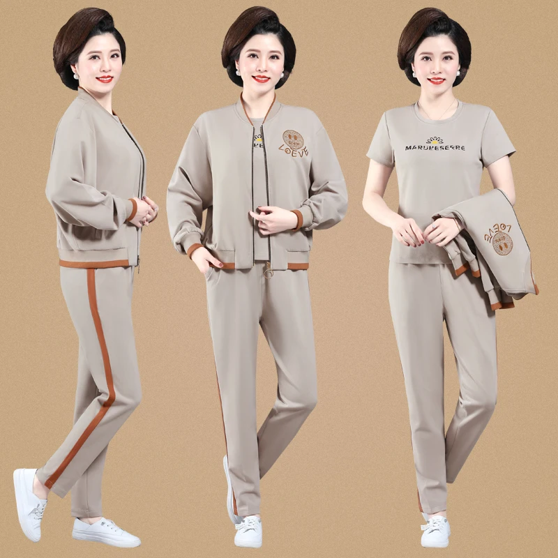 

Повседневный спортивный костюм для женщин среднего возраста: комплект из двух предметов для мам на весну-осень, модный, больших размеров, для 40-50 лет