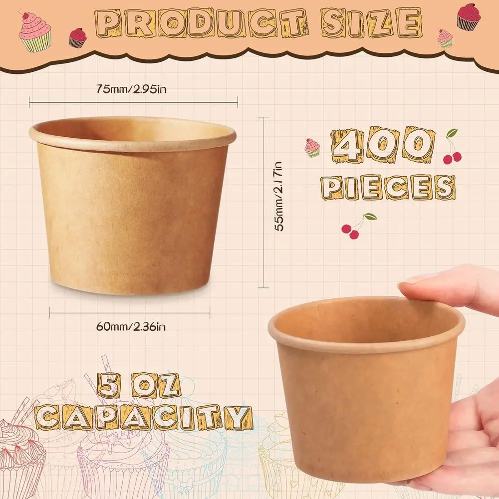 أكواب آيس كريم من ورق الكرافت سعة 5 أونصة - 400 عبوة من أكواب الحفلات للاستعمال مرة واحدة للحلويات والحلويات والاحتفالات #2