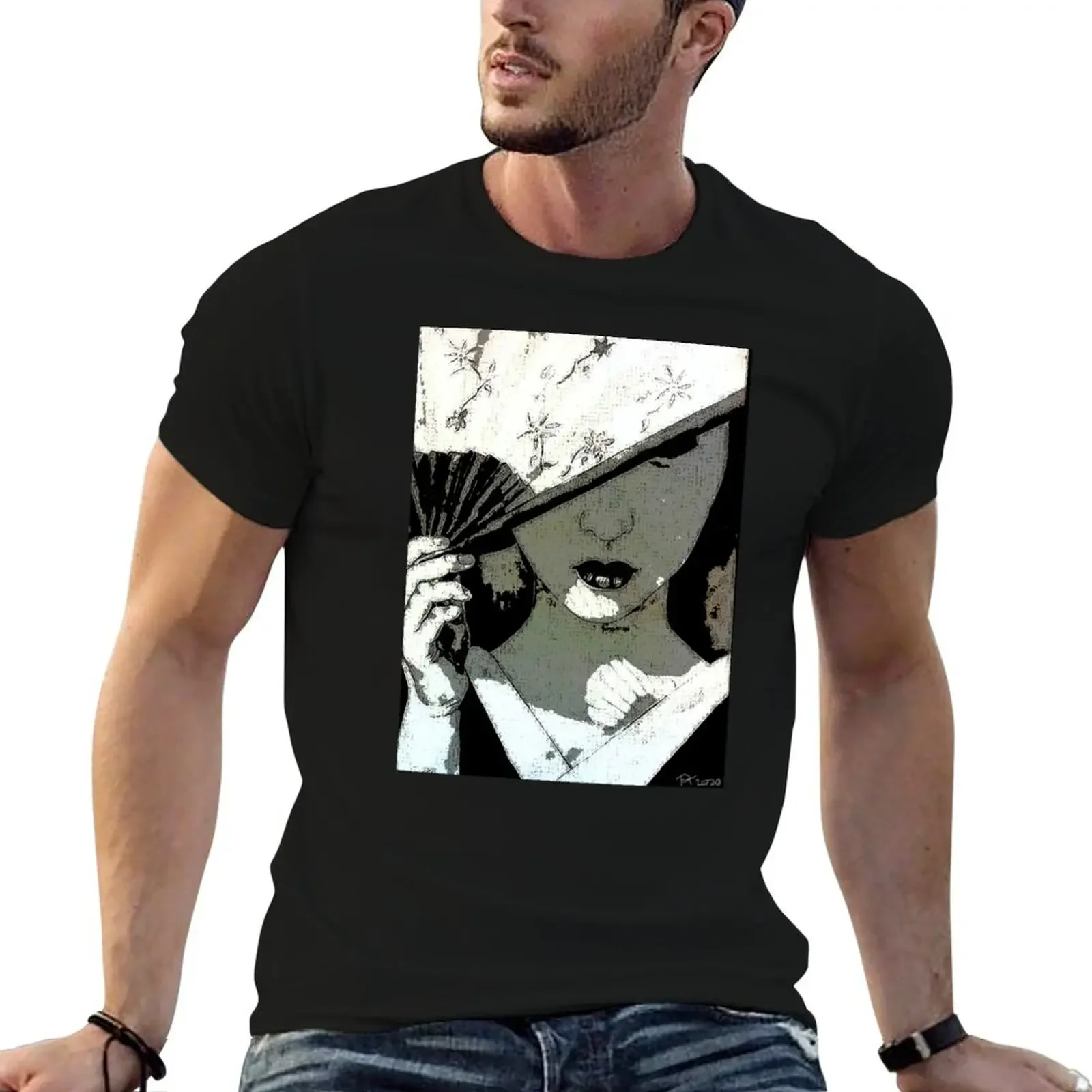 Shy Geisha T-Shirt cotton graphic tees custom shirt Short sleeve tee graphics mens graphic t-shirts anime