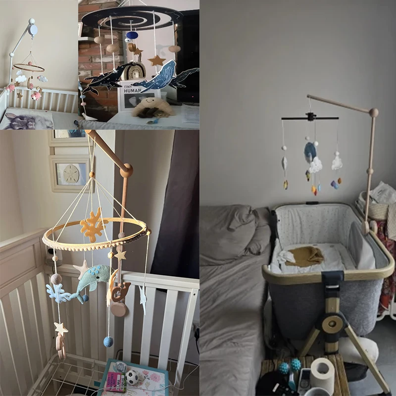 Baby Krippe Mobile Rassel Spielzeug Für 0-12 Monate Cartoon Filz Wald Tier Bett Glocke Hängen Holz Halterung Mobile newbaby Rassel Spielzeug – Detail 2