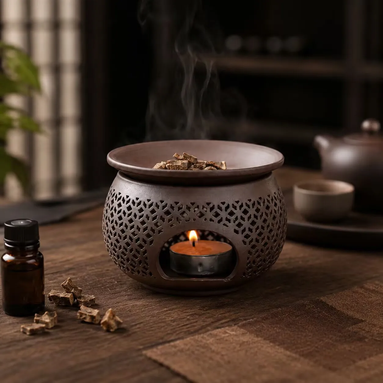 Ceramic Carved Incense Burner Indoor Aromatherapy Diffuser Essential Oil Burning Scent Spreader Can Be Used as Incense Powder B