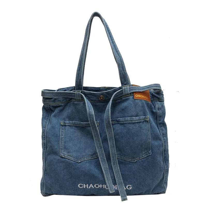 Retro Washed Denim Bag Large Capacity Fashion Leisure Tote Bag College Student Class Shoulder Bag Women Purses and Handbags 2024