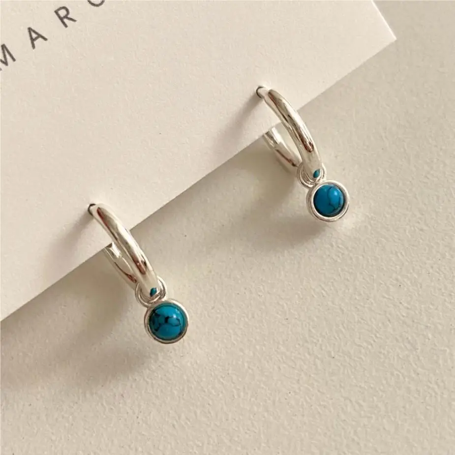 La Monada Hoop Earrings For Women Pierced Silver Female Round Silver 925 Earring Jewelry For Women Ear Girls Blue Stone