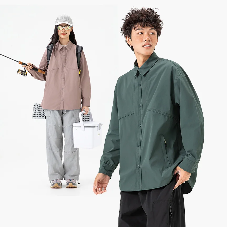 Men Loose Casual Oversize Long Sleeve Outdoor Quick Dry Lightweight Track Cargo Shirts Women Waterproof Shirt Blouse