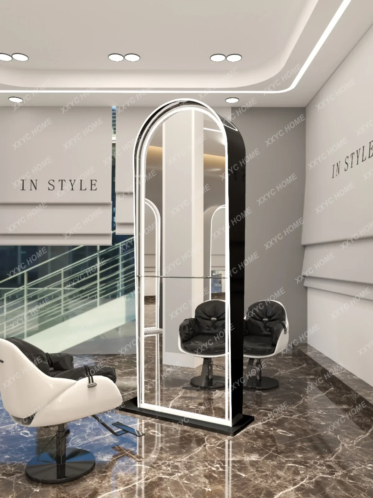 HMJHairdressing mirror barber shop special hair cutting floor mirror single double-sided mirror table with light can be customiz