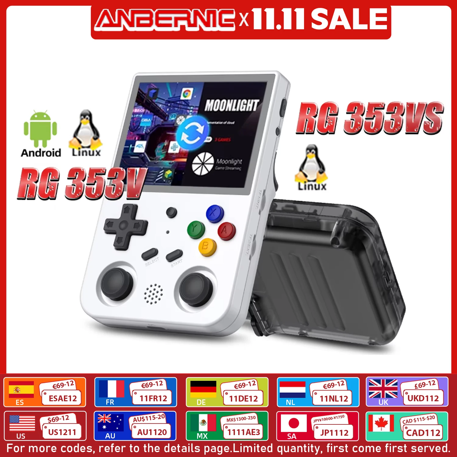 ANBERNIC RG353V RG353VS Giochi retrò RK3566 3.5 POLLICI 640*480 Console di gioco portatile Emulatore LINUX Regali per bambini